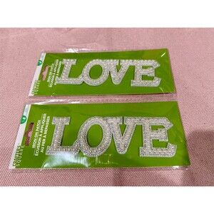 2 Crafters Square LOVE Iron-On Patch Transfer Pearl & Rhinestone Applique gift